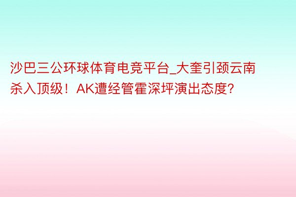 沙巴三公环球体育电竞平台_大奎引颈云南杀入顶级！AK遭经管霍深坪演出态度？