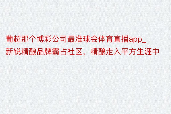 葡超那个博彩公司最准球会体育直播app_新锐精酿品牌霸占社区，精酿走入平方生涯中